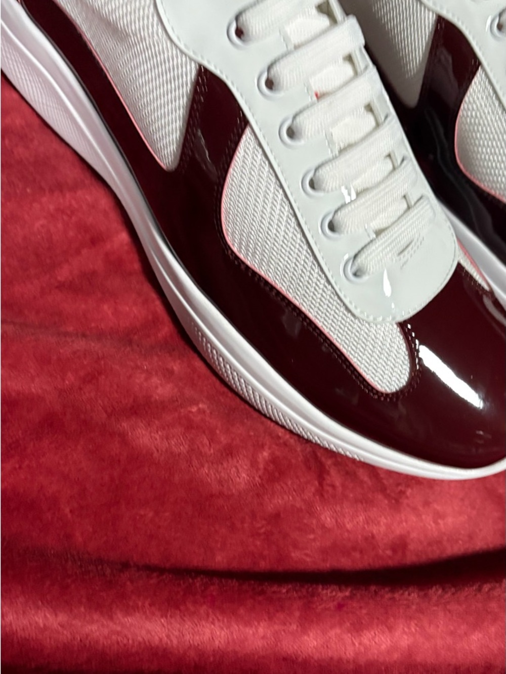 Prada White and Burgundy Low-Top Men's Sneakers - Picture 6 of 6